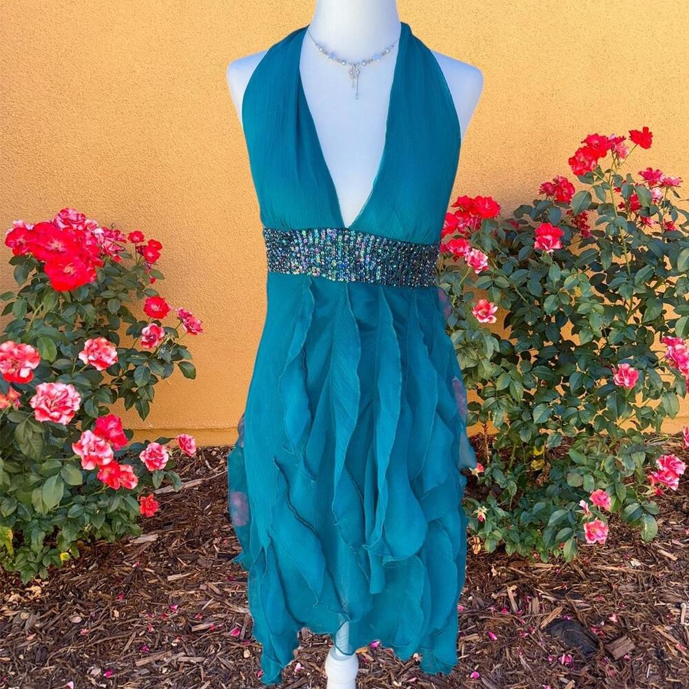 Aquamarine mermaid blue halter mini dress